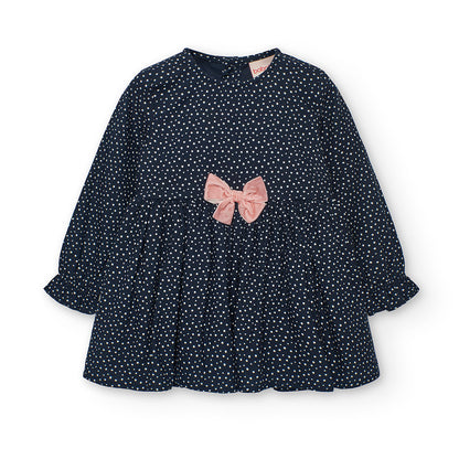Boboli Girls Polka Dot Dress with Pink Bow