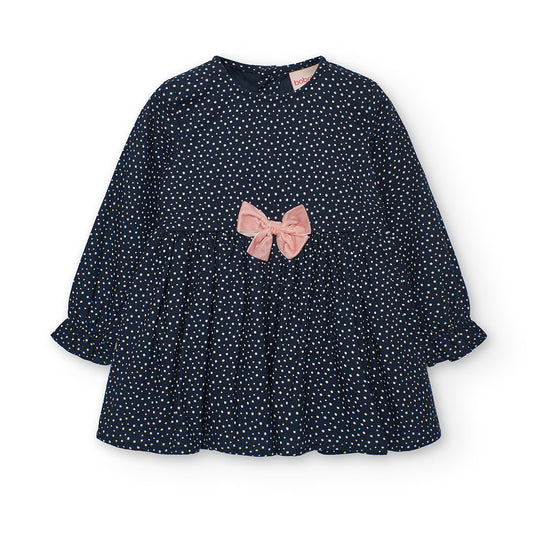 Boboli Girls Polka Dot Dress with Pink Bow