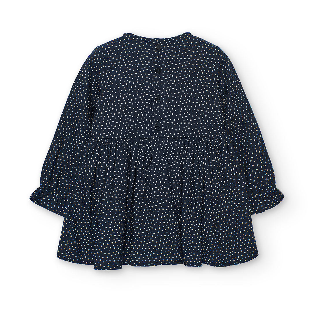 Boboli Girls Polka Dot Dress with Pink Bow