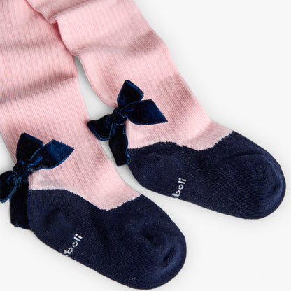 Boboli Girls Baby Pink Tights with Navy Bows