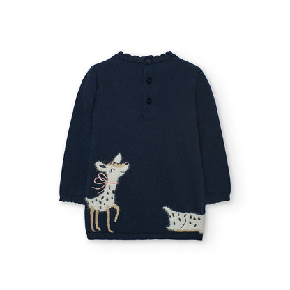 Boboli Navy Knit Dress With Baby Dear