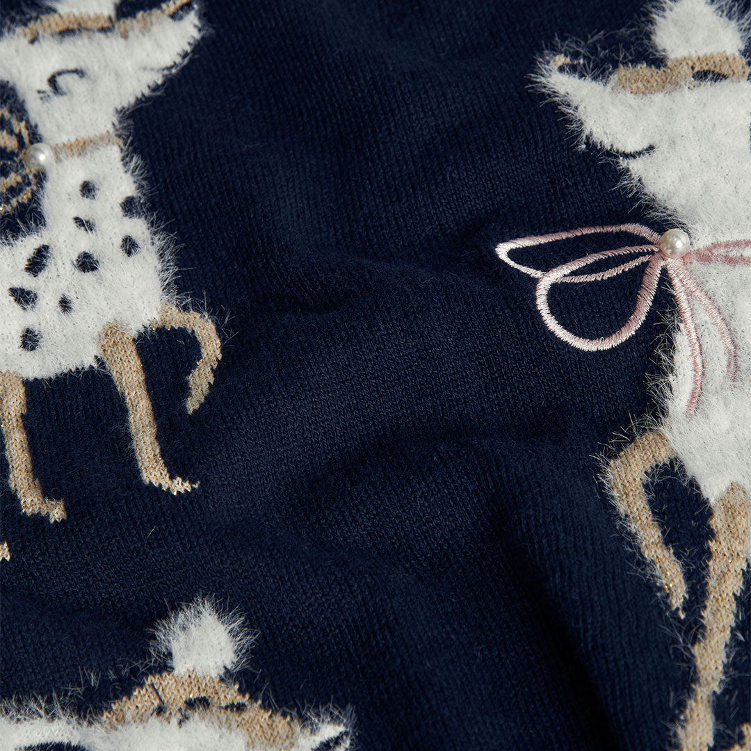 Boboli Navy Knit Dress With Baby Dear