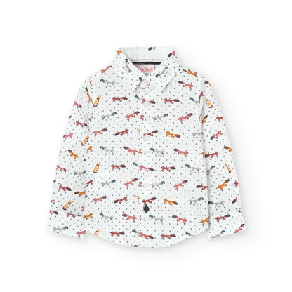 Boboli Boys Poplin Fox Detail Button Up Shirt