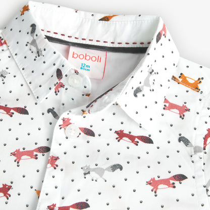 Boboli Boys Poplin Fox Detail Button Up Shirt