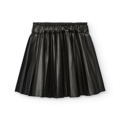 Boboli Girls Synthetic Black Leather Pleated Skirt