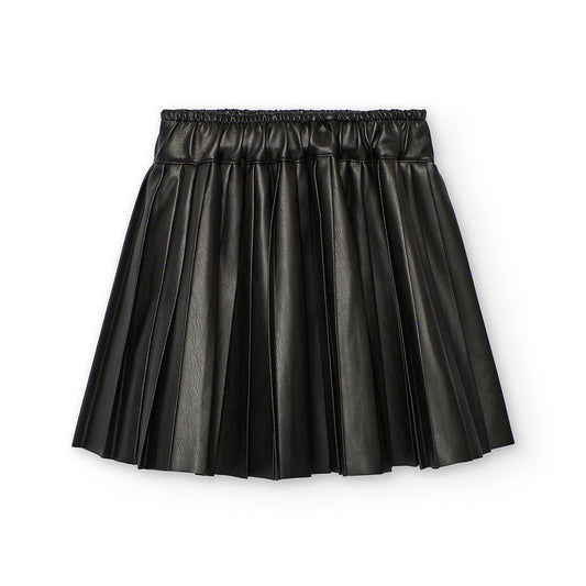 Boboli Girls Synthetic Black Leather Pleated Skirt
