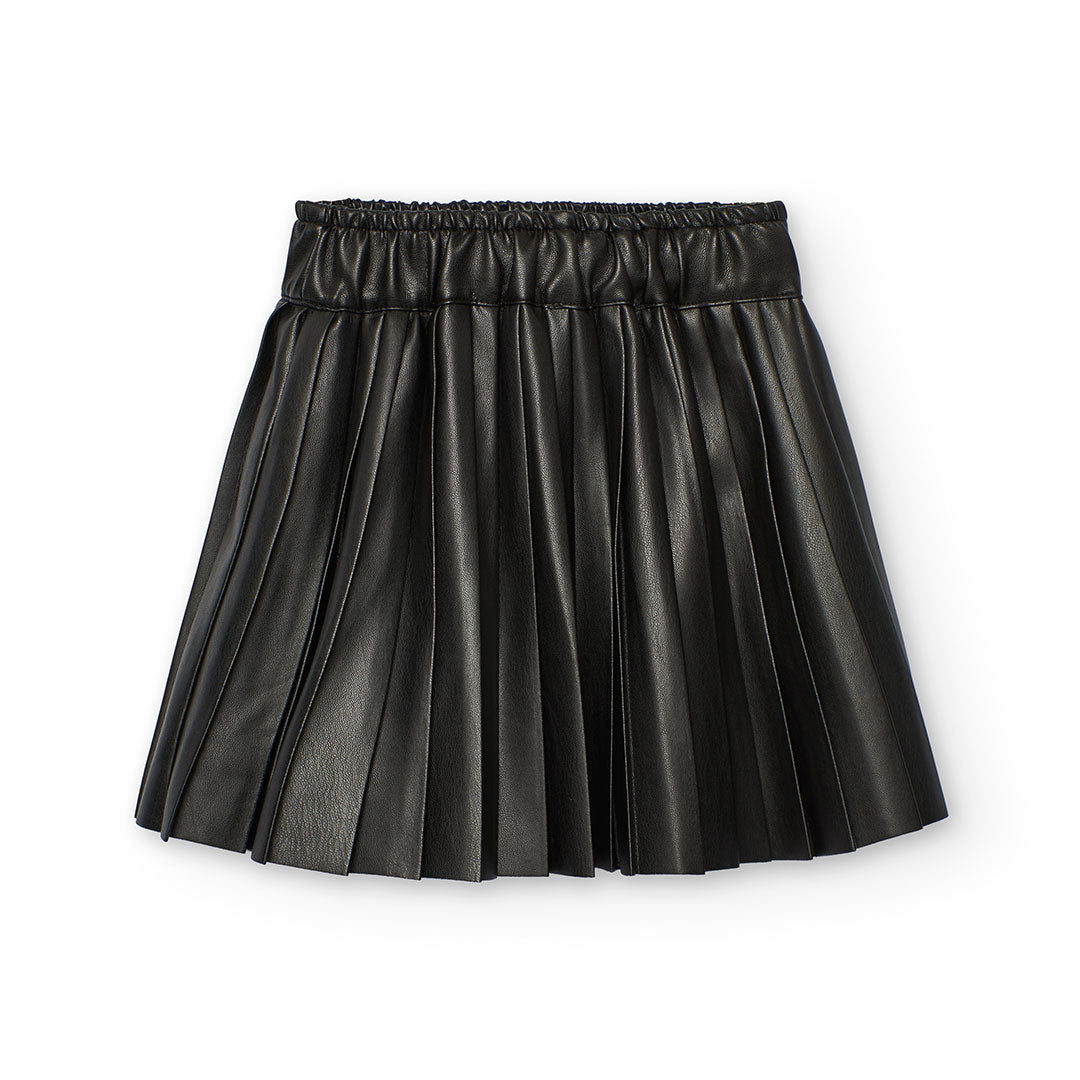 Boboli Girls Synthetic Black Leather Pleated Skirt