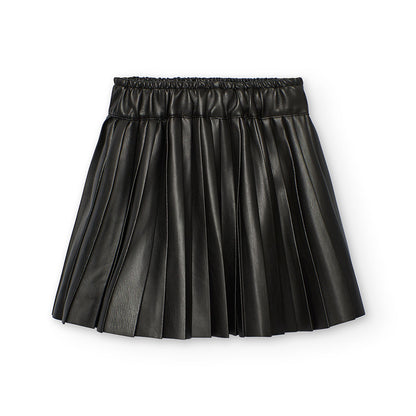 Boboli Girls Synthetic Black Leather Pleated Skirt