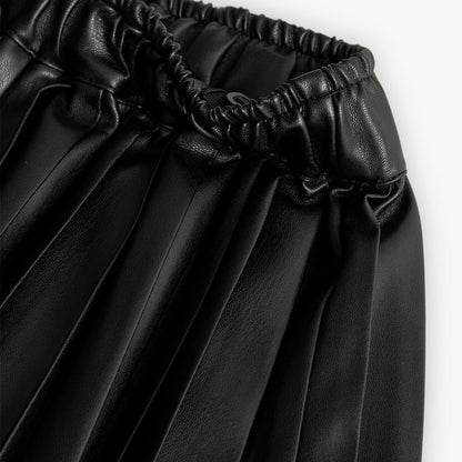 Boboli Girls Synthetic Black Leather Pleated Skirt