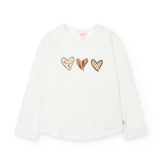 Boboli Girls Off White Long sleeve T-shirt With Gold Heart Detail