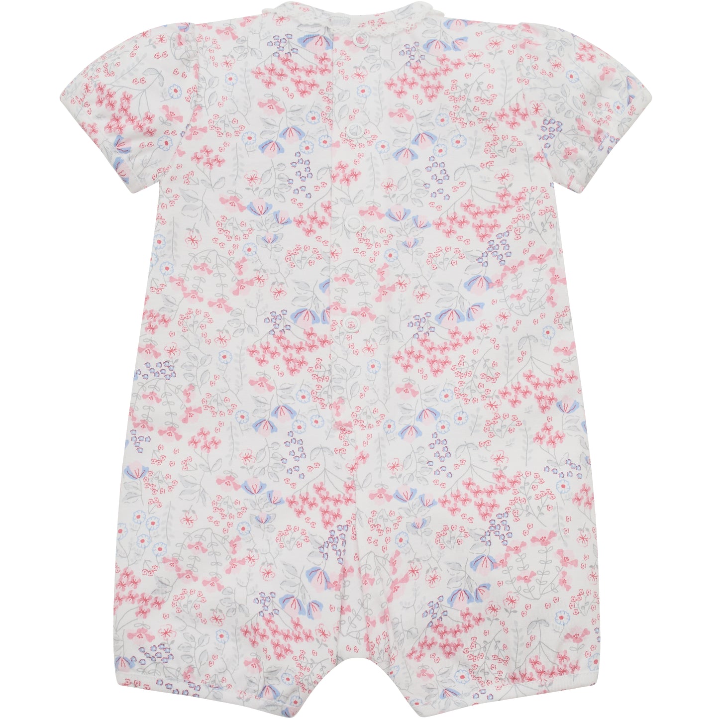 Emile et Rose Baby Girls Printed Stretch Jersey Romper with Bows and Lace Trim