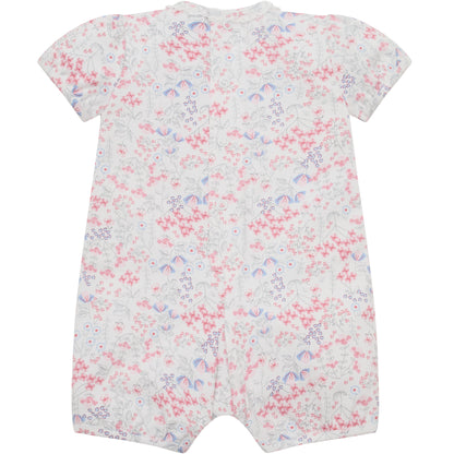 Emile et Rose Baby Girls Printed Stretch Jersey Romper with Bows and Lace Trim