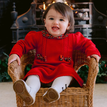 Emile et Rose Elizabeth Red Knit Baby Girl Chrsitmas Day Dress and Tights