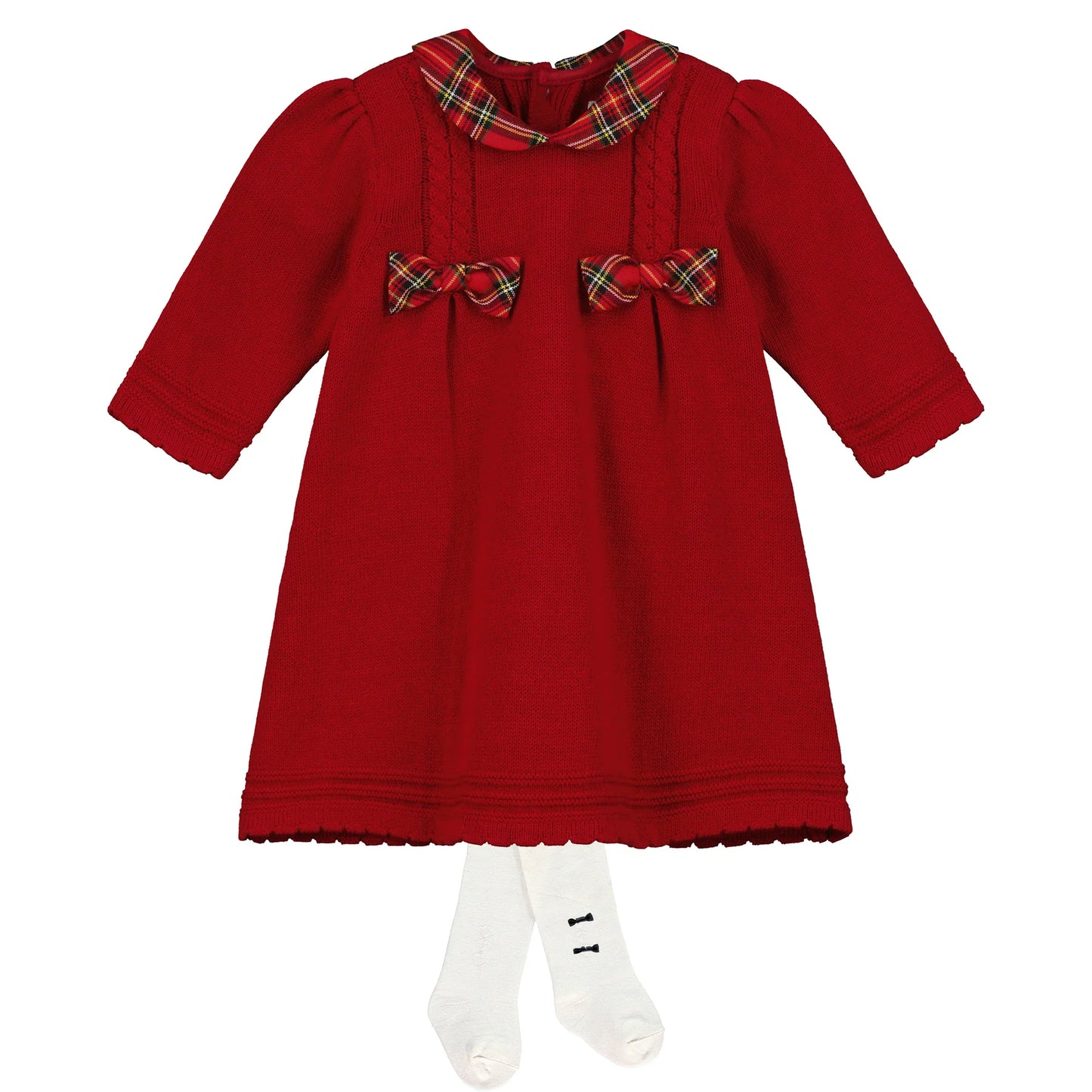 Emile et Rose Elizabeth Red Knit Baby Girl Chrsitmas Day Dress and Tights