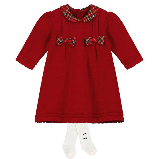 Emile et Rose Elizabeth Red Knit Baby Girl Chrsitmas Day Dress and Tights