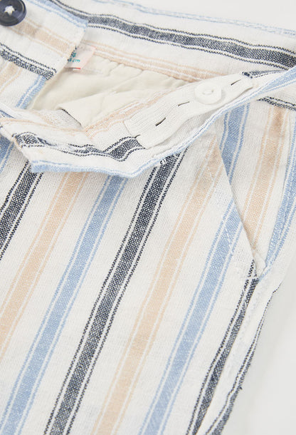 Boboli Boys Linen Stripe Bermuda Blue Shorts