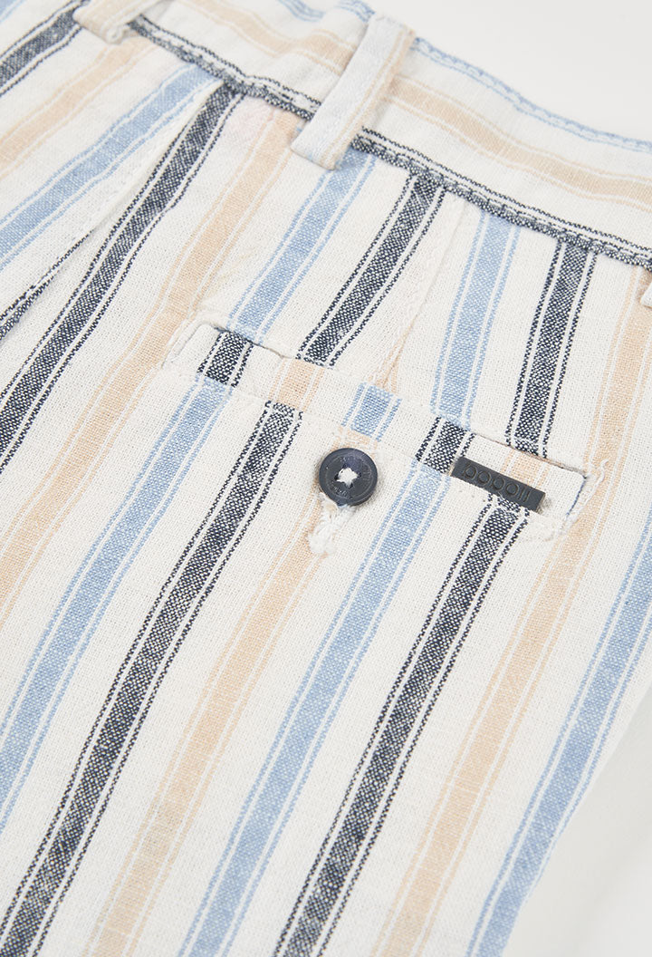 Boboli Boys Linen Stripe Bermuda Blue Shorts