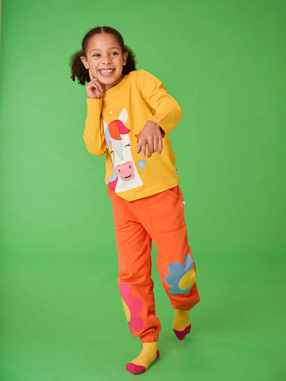 Frugi Girls Malpas Flower Applique Joggers