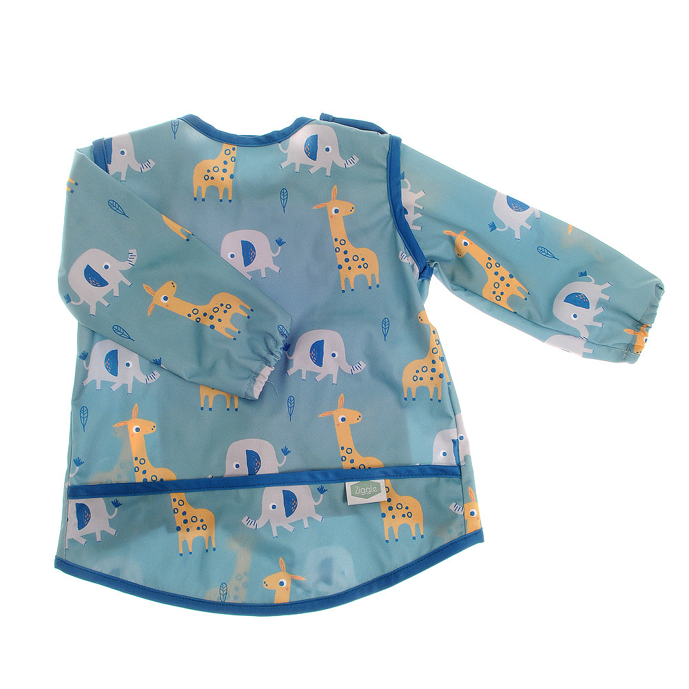 Ziggle Baby Boys Coverall Giraffe and Elephant Feeding Bib