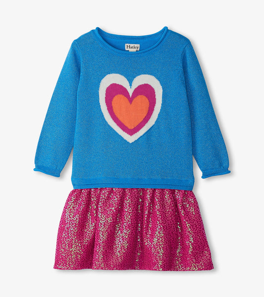 Hatley Hearts Dropped Waist Sweater Dress