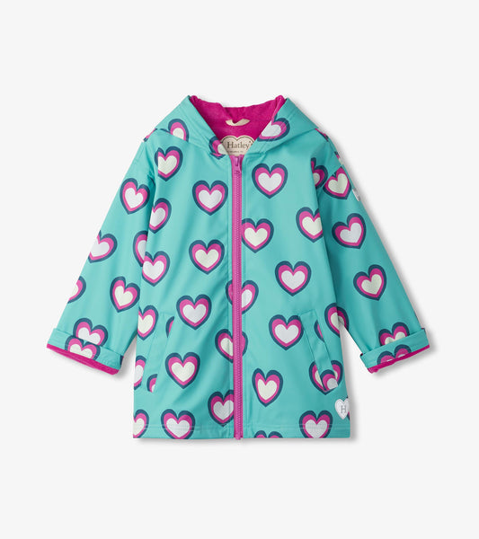 Hatley Girls Hearts Colour Changing Zip Up Rain Coat