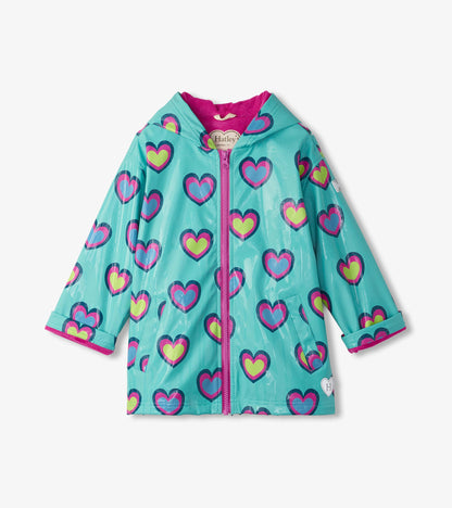 Hatley Girls Hearts Colour Changing Zip Up Rain Coat