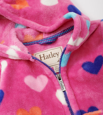 Hatley Girls Hearts Fuzzy Fleece Zip Up Hoodie