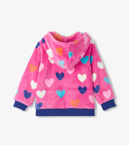 Hatley Girls Hearts Fuzzy Fleece Zip Up Hoodie