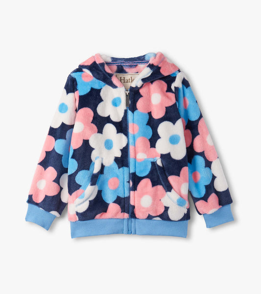 Hatley Girls Patriot Blue Big Flower Fleece Zip-Up Hoodie