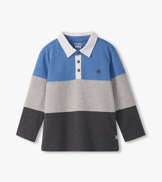 Hatley Boys Blue and Grey Colour Block Panelled Polo