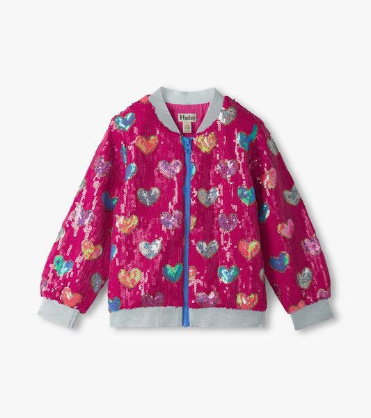 Hatley Girls Pink Busted Hearts Sequins Bomber