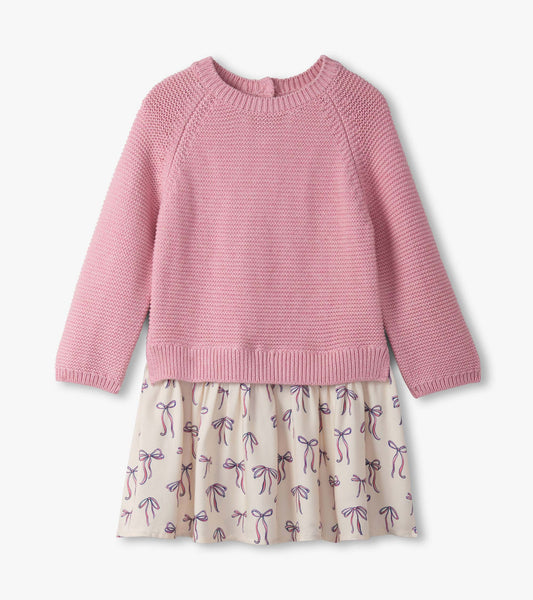 Hatley Baby Girls Painterly Bow Mixed Media Sweater Dress