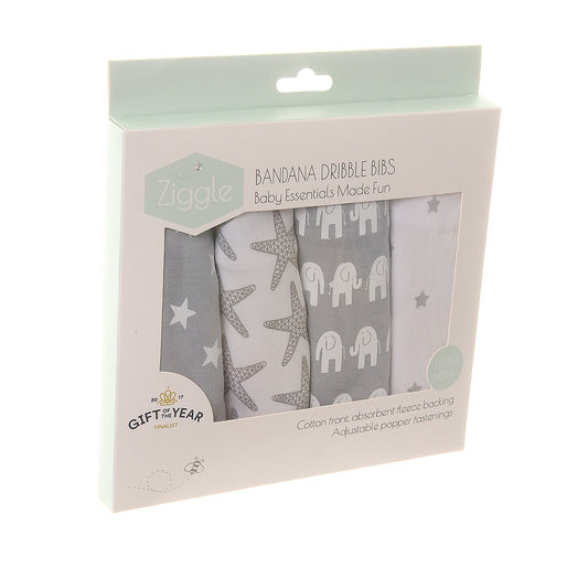 Ziggle Baby Boys Grey and White Bib Set