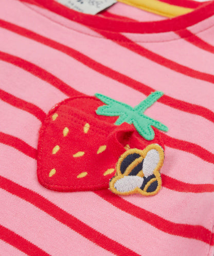 Frugi Girls Striped Strawberry Camille Applique T-Shirt