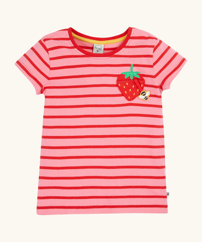 Frugi Girls Striped Strawberry Camille Applique T-Shirt