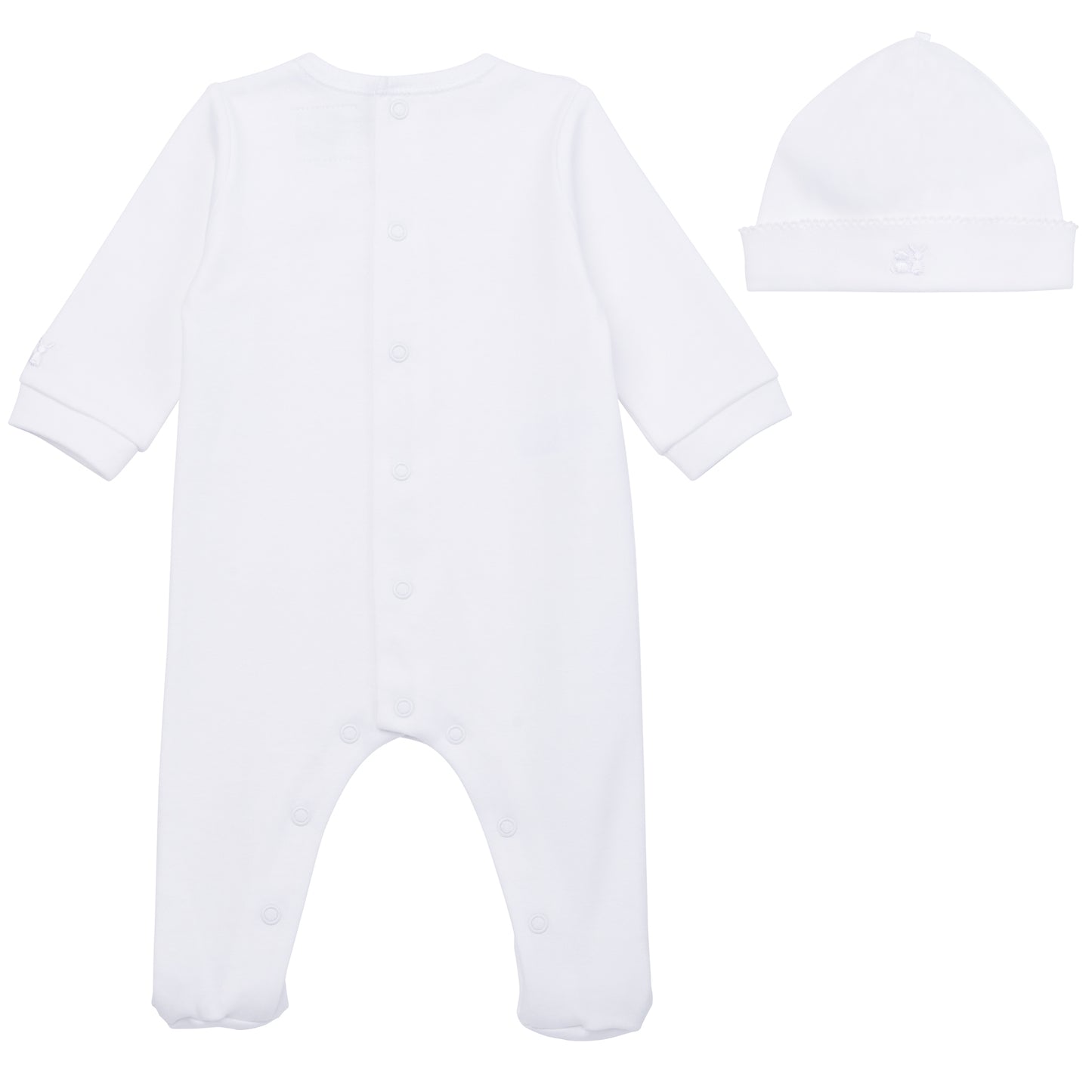 Emile et Rose Baby White Unisex Babygrow with Teddy Embroidery and Hat