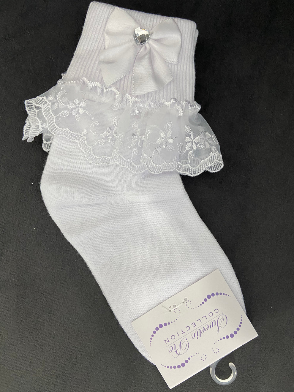 Sweetie Pie White Socks With Bow And Heart Jewel