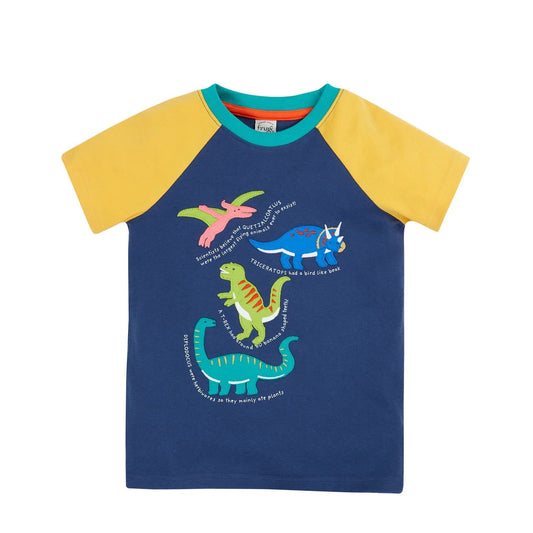 Frugi Boys Navy Blue Dino Renny Raglan T-Shirt