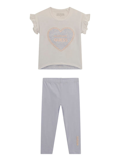 Guess Girls Pure White Short Sleeve T-Shirt and Leggings Set