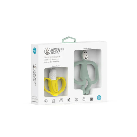 Matchstick Monkey Teething Gift Set Banana and Monkey Mint Green