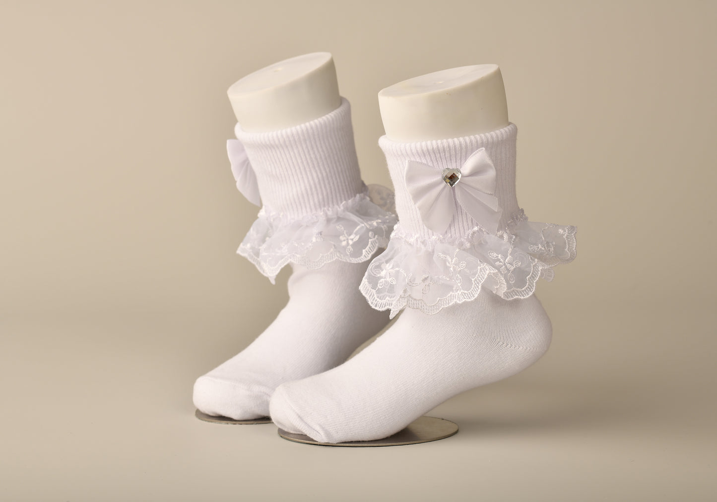 Sweetiepie Holy Communion Sock with Lace and Bow w/ Rhinestone Heart