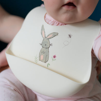 Ziggle Baby Girls Bunnies Pink Silicone Bib