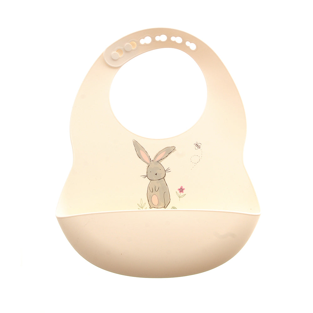 Ziggle Baby Girls Bunnies Cream Silicone Bib