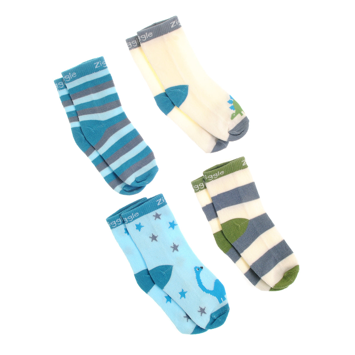 Ziggle Baby Boy Dinosaur 4 Pack Boxed Socks Set