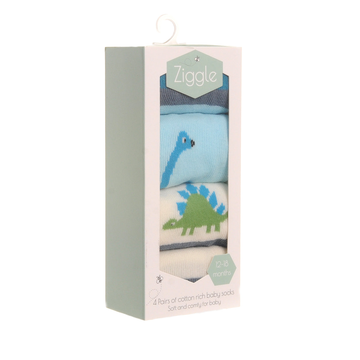 Ziggle Baby Boy Dinosaur 4 Pack Boxed Socks Set