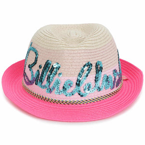 Billieblush Girls Beige & Pink Straw Trilby Hat