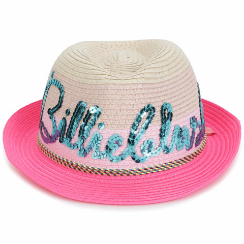 Billieblush Girls Beige & Pink Straw Trilby Hat