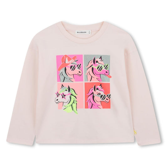 Billieblush Girls Pink Long sleeve Top With Horses