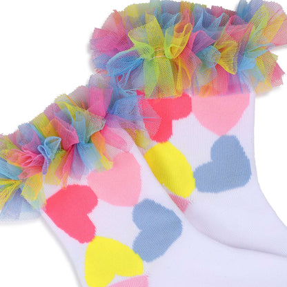 Billieblush Socks With Multicolour Hearts and Frill