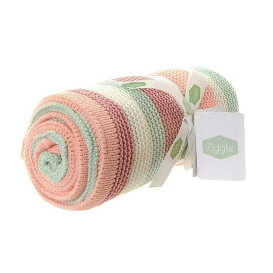 Ziggle Baby Girls Pink, White and Green Stripes Blanket